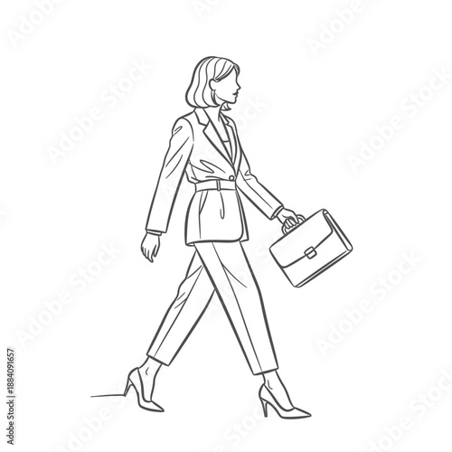 Elegant Businesswoman Striding Confidently with Briefcase.