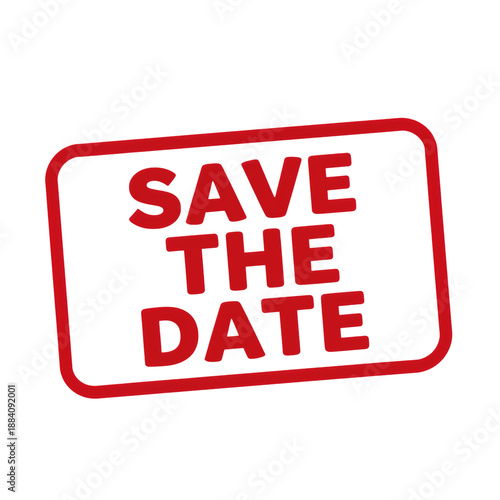 Red save the date text in bold stamp design