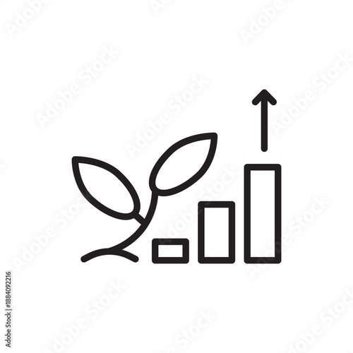 Crop yield graph icon. Agricultural data analytics and harvest growth, representing productivity tracking, farm performance charts, precision agritech analytics, and sustainable yield optimization.