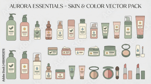 Aurora Essentials Cosmetics Vector Set - Beauty Products Illustration