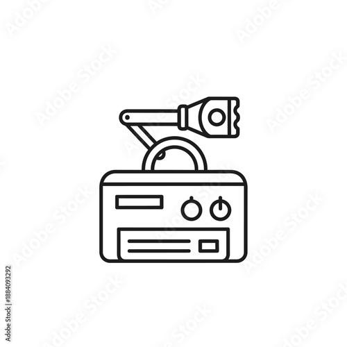 Retro Portable Radio With Flashlight Icon, Vintage Audio Device