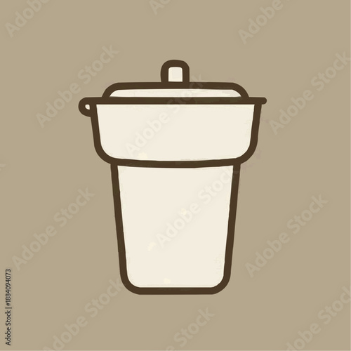Simple illustration of a trash can on beige background with copy space
