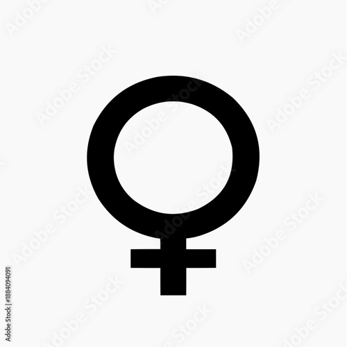 Black female gender symbol on white background with copy space