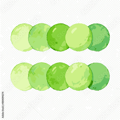 [Vector EPS]Watercolor painted green circular shapes arranged in rows