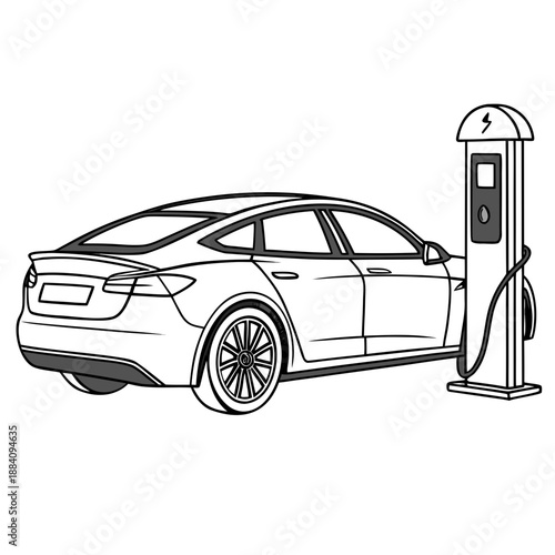 Electric car charging at station