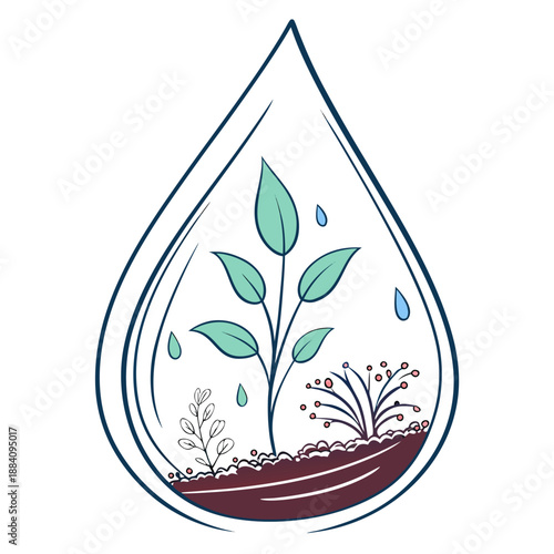 Growing plant in water drop