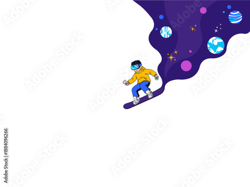 Child Surfing Knowledge Wave with VR Technology, Future Education Concept, Learning and Imagination in Space, EdTech Innovation, Creative Flat Vector Illustration SVG

