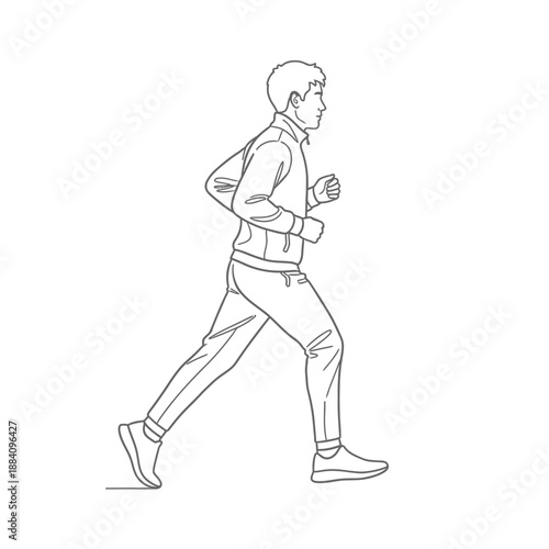 Man running in athletic wear side view line art.