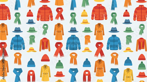 Colorful Winter Clothing Icons Set on White Background