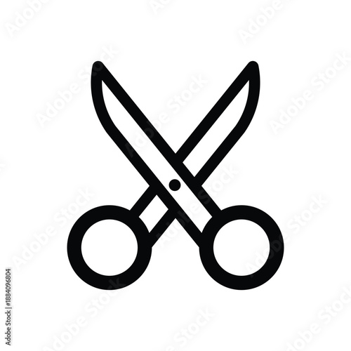 Black silhouette of open scissors on white background. Minimal vector icon ideal for UI, editing tools, and graphic design. Represents cut, trim, or modify actions in digital interfaces.