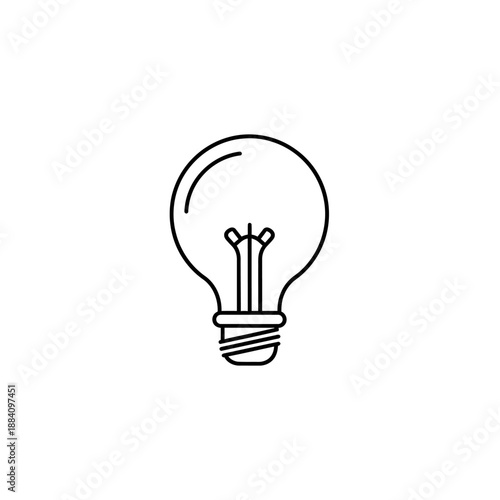 Simple line drawing of a vintage incandescent light bulb on a white background, representing ideas, creativity, and innovation.
