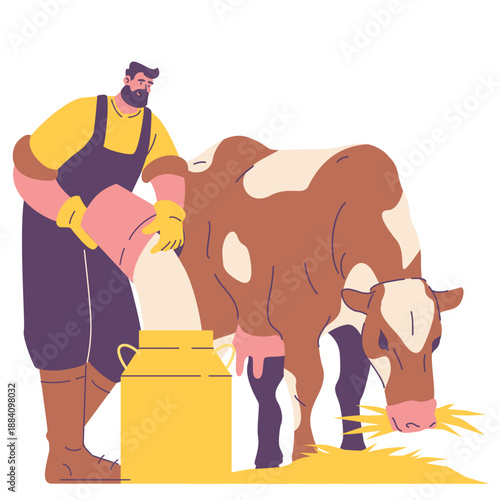 traditional farmer milking cow illustration