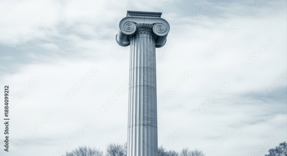 Naklejka premium Architectural Ionic Column Against Sky: Classical Design and Historical Monument, Ideal for Cultural and Historical Illustrations