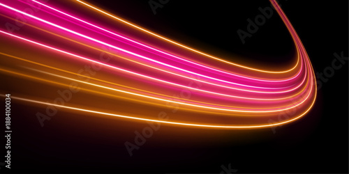 Abstract long exposure dynamic speed light trails background. Generative ai. Light trails, golden glitter glow and sparkling flare spiral swirls on transparent background.