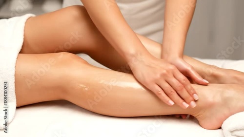 Wallpaper Mural Hands massaging lotion onto smooth leg Torontodigital.ca