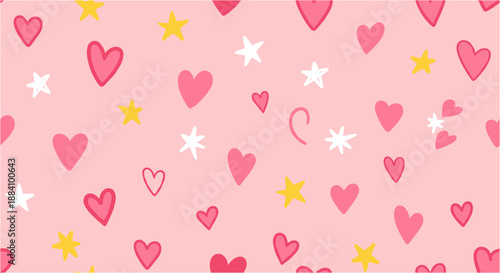 Pink Background with Hearts and Stars.