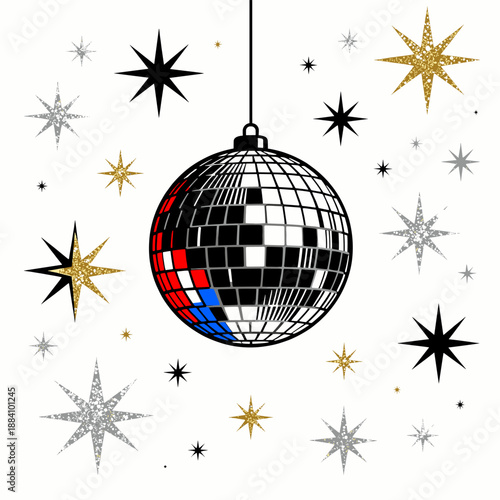 [Vector EPS]Disco ball with shiny stars in a festive and abstract design