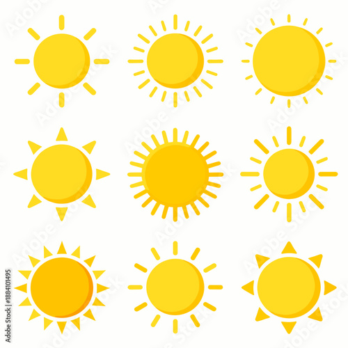 [Vector EPS]Set of various sun icons representing different sun designs