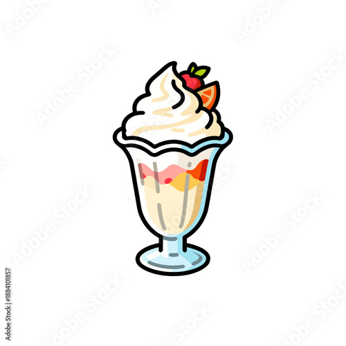 [Vector EPS]Delicious ice cream sundae with whipped cream and fruit toppings