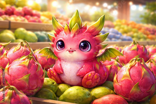 Cute Dragon Fruit Fantasy Character Illustration