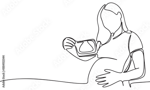 Pregnant Woman Holding Ultrasound Scan in Continuous Line Art