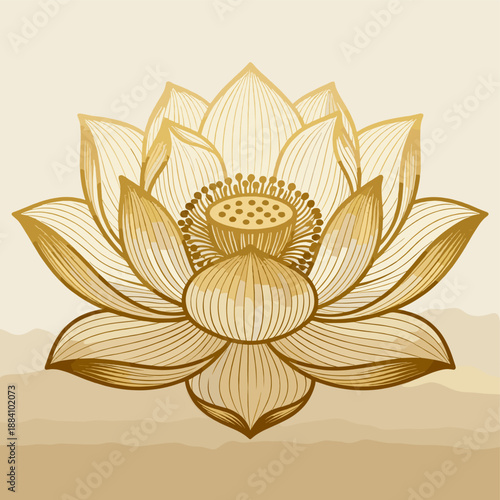 [Vector EPS]Golden Lotus Flower with Intricate Petals and Detailed Center