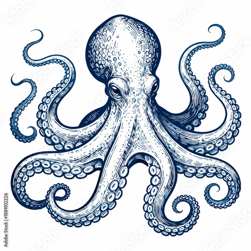 [Vector EPS]Detailed Illustration of a Blue Octopus in Ocean Depths