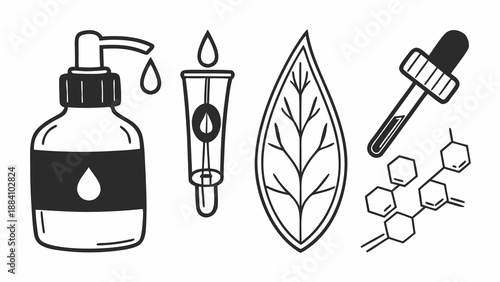 Vector illustration set of skincare cosmetics  icons featuring black paint art design symbols for professional kitchen or salon equipment tools created with generative ai