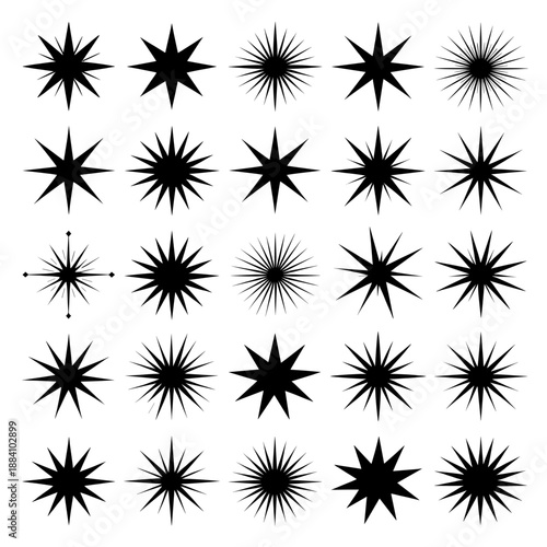 [Vector EPS]Set of various black star-shaped patterns with different designs