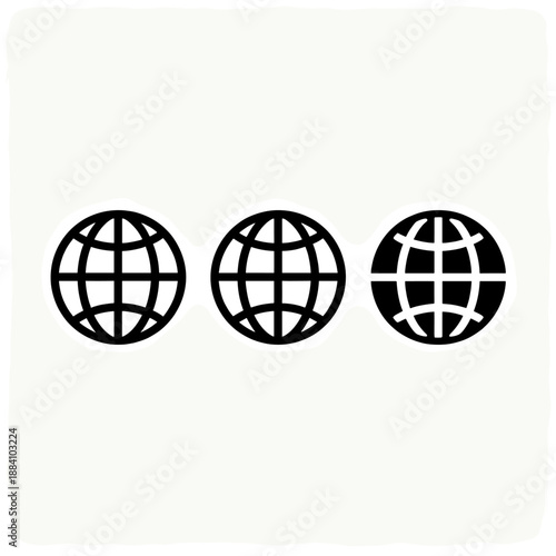 [Vector EPS]Three black globe icons representing global connection and international relations