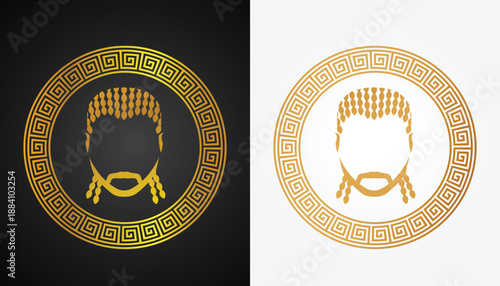 Vector image of an angry face logo with an ancient Greek style circle ring with an interesting shape with a transparent background, black and white, for design purposes and many other purposes.