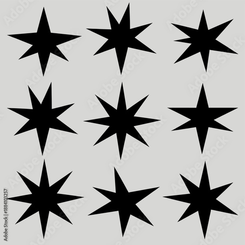 [Vector EPS]Nine black star shapes arranged in a grid pattern on a light background