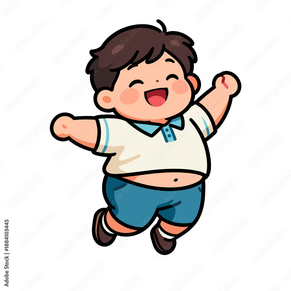 Fototapeta premium [Vector EPS]A joyful young boy jumping with arms spread wide