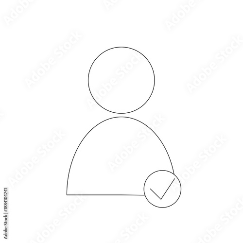 Verified user icon with check mark. Approved or confirmed account symbol for user interface or application design. Minimal outline vector icon.