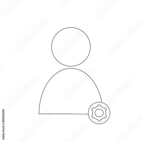 User settings icon with gear symbol. Account configuration and profile settings concept for user interface design. Minimal outline vector icon.