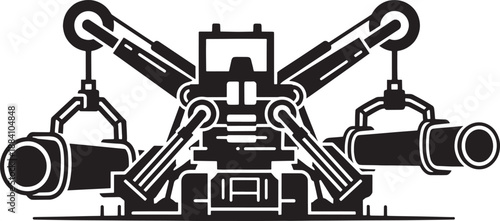 Black silhouette of a heavy industrial machine with two robotic arms heavy equipment machinery