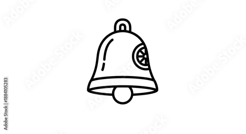 Simple Line Art of a Religious Bell Symbol Icon on Isolated White Background