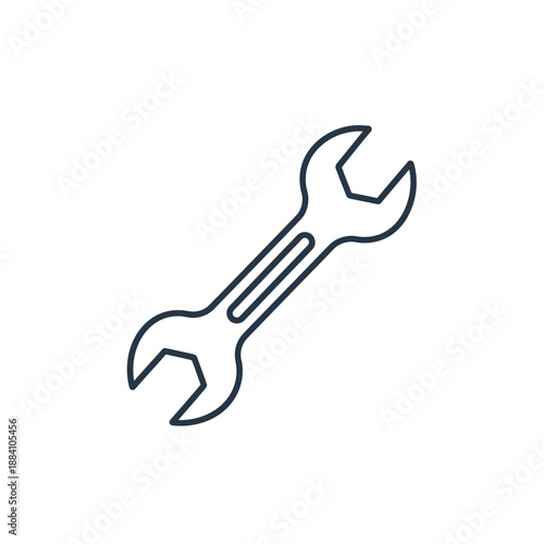 Wrench tool icon, simple line drawing, isolated on white background, clipping path.