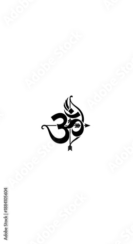 Stylized Black Om Symbol with Flame Accents on Isolated White Background