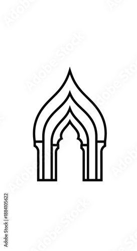 Black Outline Arched Temple Gate Icon on Isolated White Background