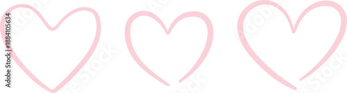 Pastel pink hand drawn line art minimalist heart doodle set, vector outline clip art