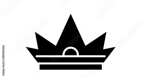Black Crown Icon with Sharp Spikes on Isolated White Background