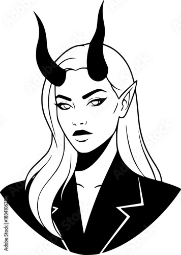 Dark Demon Woman with Bat Wings Vector Illustration