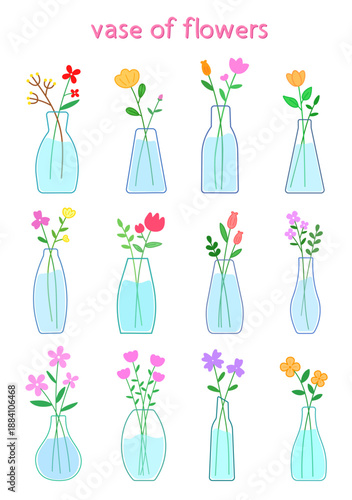 set of colorful vase of flowers 