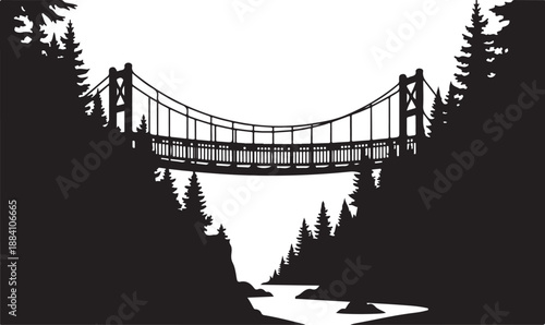 Hiker Bridge Adventure Vector Art