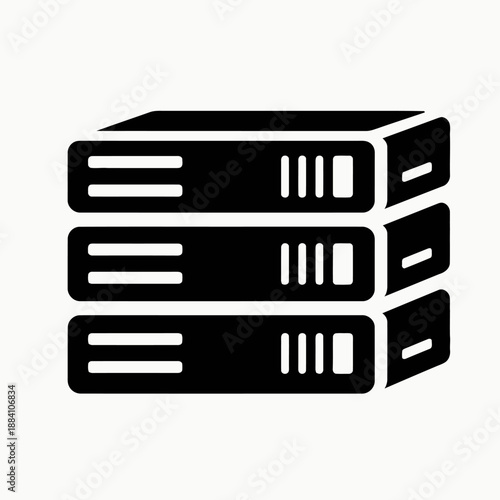 Stack of three server units icon representing data storage and network infrastructure isolated on transparent background, isolated on white background, Vector