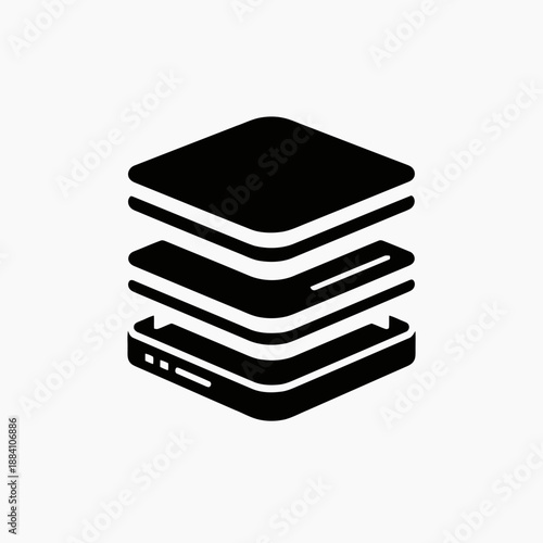 Stacked layers icon representing data organization, structure, or content management isolated on transparent background, isolated on white background, Vector