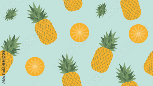 Seamless Pineapple Fruit Pattern Background with Slices for Tropical Summer Design