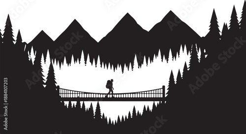 Hiker Bridge Adventure Vector Art