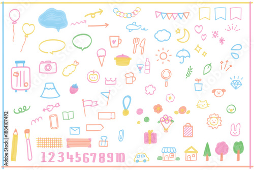 マーカーペンの落書き風　デザインのワンポイントに便利な装飾イラストセット